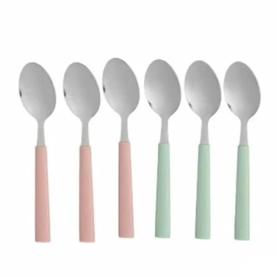 Afbeelding van Set Lepels Toetjes Groen Roze Zilverkleurig Roestvrij staal Plastic 15,7 cm (12 Stuks)