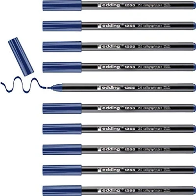 Afbeelding van edding 1255 kalligrafiemarker staalblauw 10 pennen 2 mm kalligrafie punt marker voor papier, hout, terracotta, canvas beginners, belettering, bullet journals, wenskaarten, agenda&#039;s