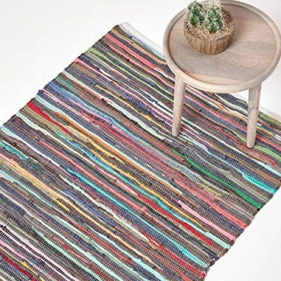 Afbeelding van Homescapes Handgeweven katoenen Chindi vloerkleed met kleurrijke strepen, 90 x 150 cm