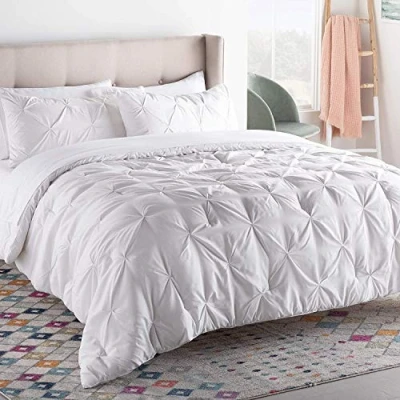 Image de Linenspa Couette en microfibre et duvet synthétique hypoallergénique pour toutes les saisons, grand lit, gris cendré/blanc