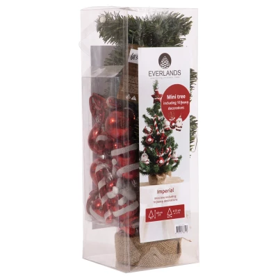 Afbeelding van Kunstkerstboom met versiering 75 centimeter (20 hangers, Binnen, Groen/Rood/Wit)