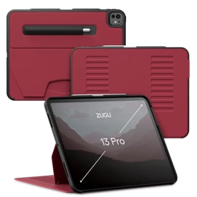 Afbeelding van Zugu case iPad Pro 13 (M4) 2024 oersterke luxe flip over volledige 360˚ bescherming met multifunctionele standaard functie geschikt voor Apple Pencil Red