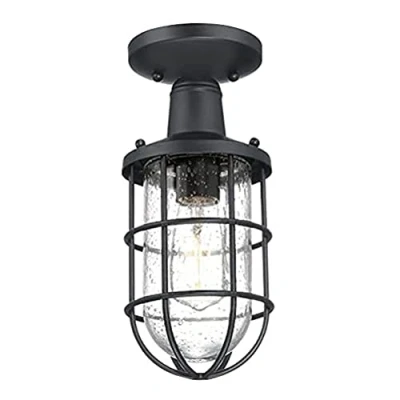 Afbeelding van Westinghouse Lighting 61131 Crestview Vintage stijl enkele lamp outdoor semi inbouw plafondlamp, gestructureerde zwarte afwerking met transparant korrelig glas