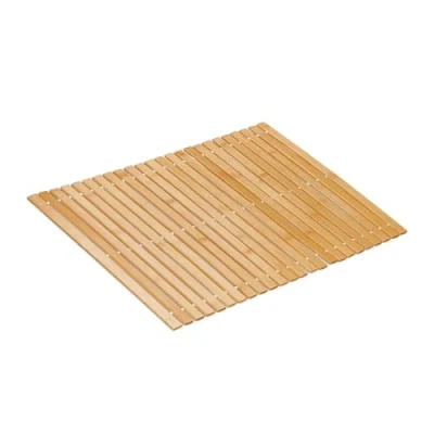 Afbeelding van Relaxdays Bamboe badmat, 60 x 40 cm, antislip, oprolbaar, natuur/wit
