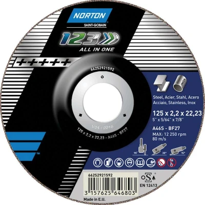 Image de NORTON 66252829704 disque de ponçage 1 2 3 inox A46S 115x2,2x22,23 T27