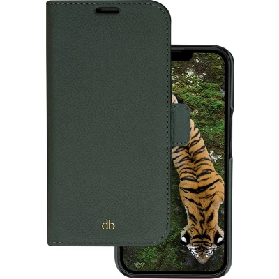Afbeelding van iPhone 14 Pro Bookcase hoesje dbramante1928 Effen Donkergroen Leer
