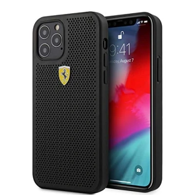Afbeelding van iPhone 12/12 Pro Backcase hoesje Ferrari Effen Zwart Kunstleer