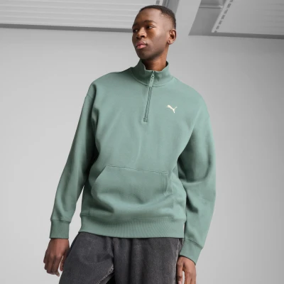 Afbeelding van Puma Wardrobe ESS Relaxed Rundhalsshirt MIT Halblangem Reissverschluss Sweater, Heren, Maat: Large, Green moon