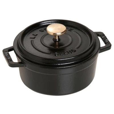 Afbeelding van STAUB Geëmailleerde gietijzeren stoofpan met deksel, voor alle warmtebronnen, inclusief inductie, 1 persoon, rond, 12 cm, 0,40 l, 1,3 kg, mat zwart