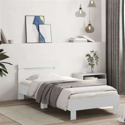 Afbeelding van Bedframe met hoofdbord en LED verlichting wit 75x190 cm