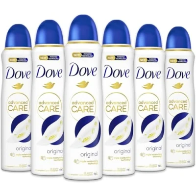 Afbeelding van Dove Advanced Care Original deodorant Spray met hydraterende en delicate formule op de huid, zonder alcohol, droge huid tot 72 uur, voor mannen vrouwen, 6 stuks à 150 ml