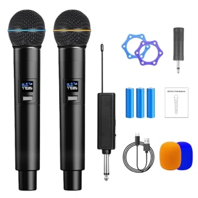 Afbeelding van Vegena draadloze microfoon, microfoon met oplaadbare ontvanger, draadloos systeem, voor karaoke, feesten, vergaderingen, kerk, bruiloft