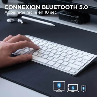 Afbeelding van Urban Factory Onlee Color Toetsenbord compact draadloos 2.4 GHz AZERTY Frans blauw, grijs, wit