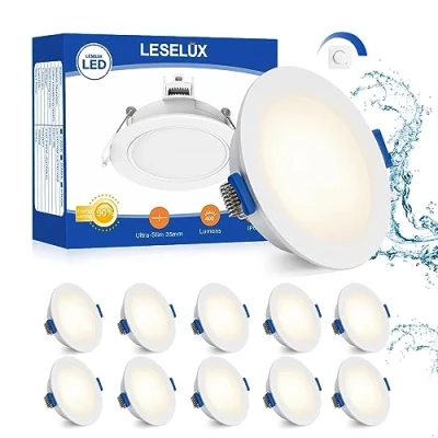 Afbeelding van Leselux Led inbouwspot, dimbaar, met dimmer, 10 x IP65, waterdicht, extra plat, 35 mm, 6 W, plafondspot, 220 V, 4000 K, neutraal wit, 450 lm, inbouwspot voor keuken, hal, slaapkamer