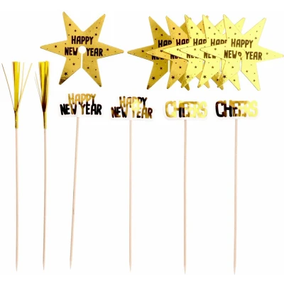 Afbeelding van Folat Glas Decoratie Set BlackGold HNY 12 stuks