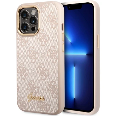 Afbeelding van Guess iPhone 14 Pro Back Cover Hoesje Roze, Polycarbonaat/PU, Beschermend Telefoonhoesje
