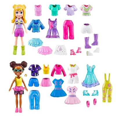 Afbeelding van Polly Pocket Sparkle Cove Adventure Mode set met 4 minifiguren (8 cm), kleding en accessoires, meer dan 45 delen, kinderspeelgoed, vanaf jaar, HKW10