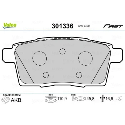 Afbeelding van VALEO 301336 Remblokkenset FIRST Achteras Excl. slijtage waarschuwingscontact Zonder anti kreukplaat MAZDA: CX 7, 9
