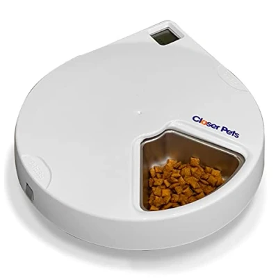 Afbeelding van Closer Pets C500 Automatische voerbak voor huisdieren 5 maaltijden roestvrijstalen bakjes digitale timer wit