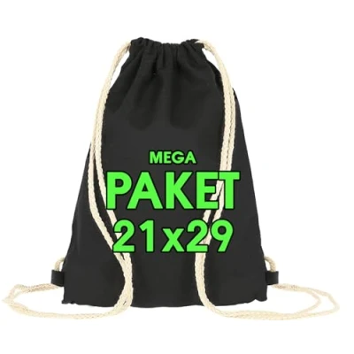 Afbeelding van ELES VIDA Katoenen tas voor kinderen, 21 x 29 cm, kleine sporttas, rugzak, stoffen tas, jute Oeko Tex® gecertificeerd, Zwart 10 stuks