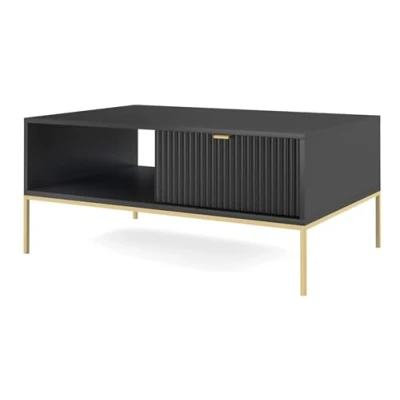 Afbeelding van Selsey Vellore Koffiebank 104x68 cm zwart met geribbelde voorkant en gouden handgreep