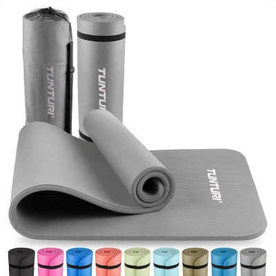 Afbeelding van Tunturi NBR Yogamat met Draagtas Fitnessmat Extra dik &amp; zacht Sportmat Anti slip 180x60x1.5cm Incl Trainingsapp Grijs