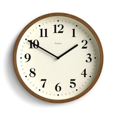 Afbeelding van Jones Clocks® Lodge wandklok, moderne kleine ronde klok, keukenklokken, woonkamer, kantoorklok, houten behuizing, wijzerplaat