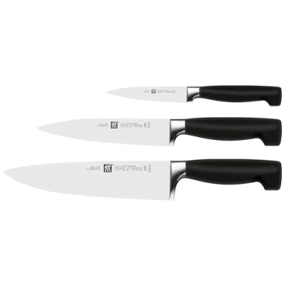Afbeelding van ZWILLING serie Four Star Set met 3 messen, delig: koksmes/Garnir, vleesmes, chefsmes), roestvrij staal, zwart handvat,