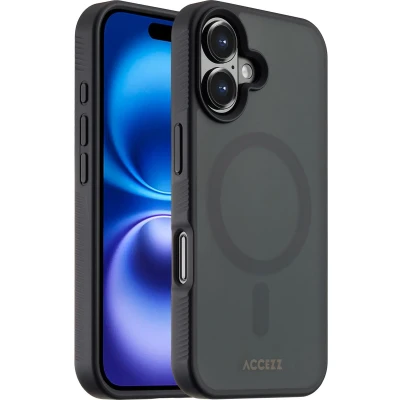 Afbeelding van Accezz Hoesje Geschikt voor iPhone 16 Rugged Frosted Backcover MagSafe Zwart