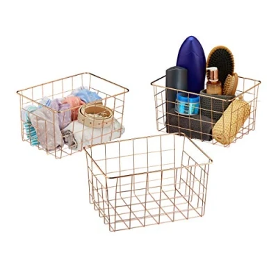 Afbeelding van Relaxdays metalen draadmand 3 stuks opbergmand metaal kastmand badkamer mandje koperen