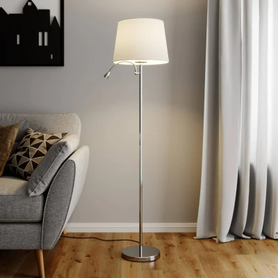 Afbeelding van Lindby vloerlamp Benjiro, wit, textiel, leeslampje, 150 cm