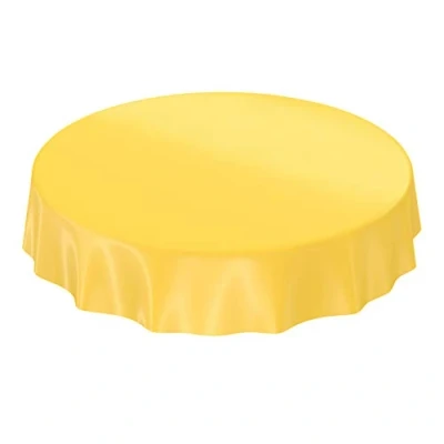 Afbeelding van Anro wasbaar tafelkleed van wasdoek, effen kleur, glanzend, met gesneden rand, geel, rond, 140 cm