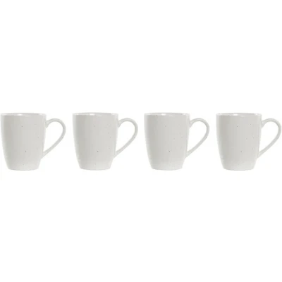 Afbeelding van Set van 4 mokken DKD Home Decor Natuurlijk Rubberwood Wit Keramiek (300 ml)