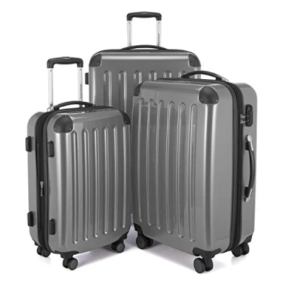 Afbeelding van HAUPTSTADTKOFFER Alex harde Koffer trolley rolkoffer reiskoffer, 4 dubbele wielen, uitbreiding, zilver, Set, kofferset