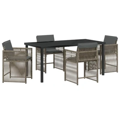 Afbeelding van vidaXL 5 delige Tuin Eettafelset met Kussens Grijs Poly Rattan