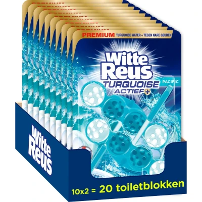 Afbeelding van 10x Witte Reus Toiletblok Turquoise Actief 2 stuks