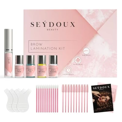 Afbeelding van SEYDOUX BEAUTY Brow Lift Wenkbrauwset Wenkbrauwlifting met ricinusolie, olijfolie, vitamine K semi permanente lamineerset voor thuis veganistisch, dierproefvrij