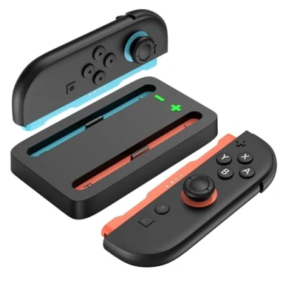 Afbeelding van MMOBIEL Oplaadstation voor Nintendo Switch 2 Compact Station Joy Con controllers (links + rechts) met led indicatoren, USB naar type C kabel organizer NS2 accessoires