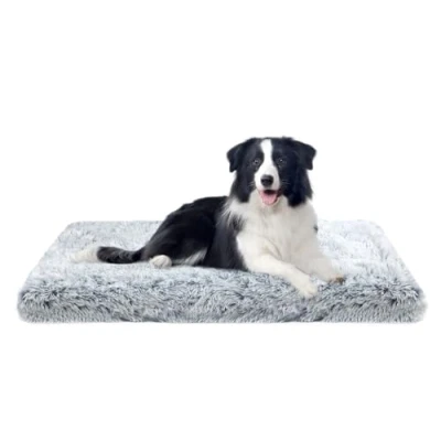 Afbeelding van MDDK DY Hondenbed, wasbaar kussen, pluizig tapijt, lang pluche, zachte vulling, voor middelgrote honden, grijs ombre, 100 x 60 10 cm