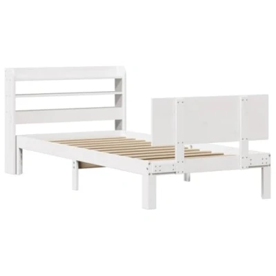 Afbeelding van vidaXL Bedframe met hoofdbord massief grenenhout wit 90x190 cm