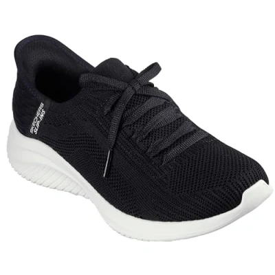 Afbeelding van Skechers Ultra Flex 3.0 Brilliant Path Sportschoenen voor dames, Zwarte gebreide witte rand.