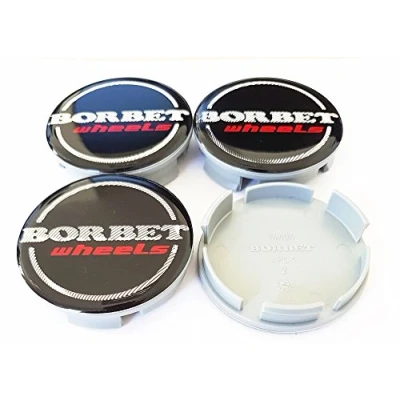 Afbeelding van Borbet Set van 4 originele wieldoppen 56 mm zwart glanzend zilver rood