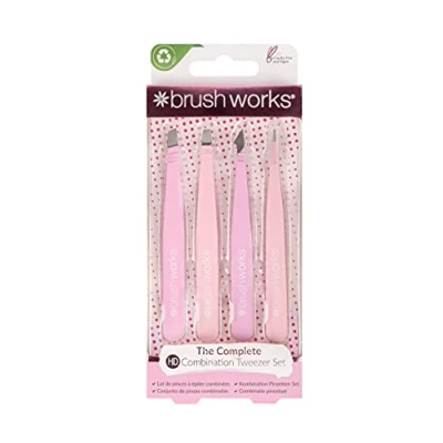 Afbeelding van Brushworks 4 Piece Combination Tweezer SET Makeupset, Dames, Maat: One Size, Pink