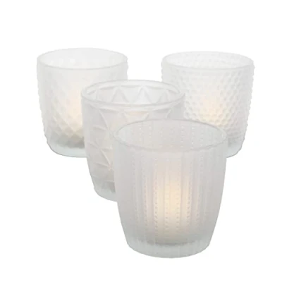 Afbeelding van Boltze Marilu Set van 4 theelichthouders voor theelichtjes, kaarsenhouder, diameter 8 cm, verschillende motieven, ronde vorm, windlicht