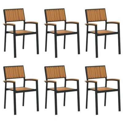 Afbeelding van vidaXL Tuin Eetstoelen Set van 6 Zwart Metaal en Hout Duurzaam