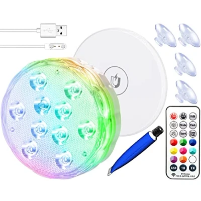 Afbeelding van Qoolife Oplaadbaar ledlicht, dompelbaar, IP68 magneet, onderwaterlampen, RGBW verandering bestuurd via afstandsbediening, zwembadverlichting voor aquarium, vaasbasis, vijver, zwembadvloer