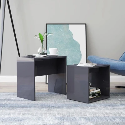 Afbeelding van Salontafelset 48x30x45 cm spaanplaat hoogglans grijs