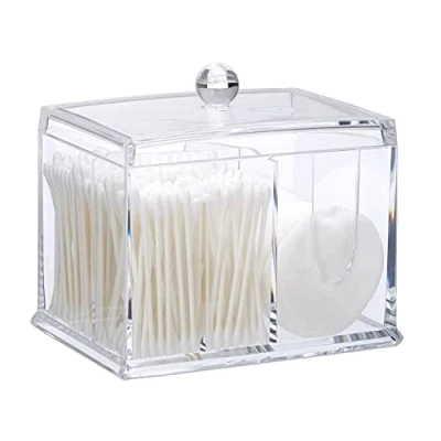 Afbeelding van Relaxdays wattenstaafjeshouder wattenstaafjes dispenser houder acryl oorstaafjes Doorzichtig, L