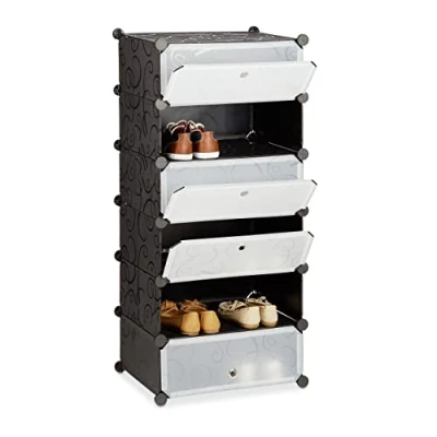 Afbeelding van Relaxdays Gesloten schoenenkast, 6 vakken, kunststof, schoenen, modulair, doe het zelf, h x b d: 107 49 37 cm, zwart