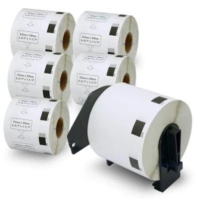 Afbeelding van BETCKEY 6 rollen DK 11209 kleine adreslabels compatibel met Brother, 62 mm x 29 mm, 4800 etiketten voor Brother QL labelprinters (1 herbruikbare bevestigingen)